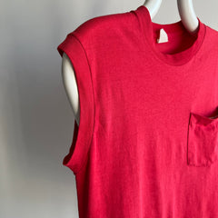 1980s Perfectly Worn Thin and Stained FOTL Faded Red Muscle Tank