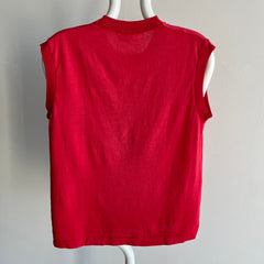 1980s Perfectly Worn Thin and Stained FOTL Faded Red Muscle Tank
