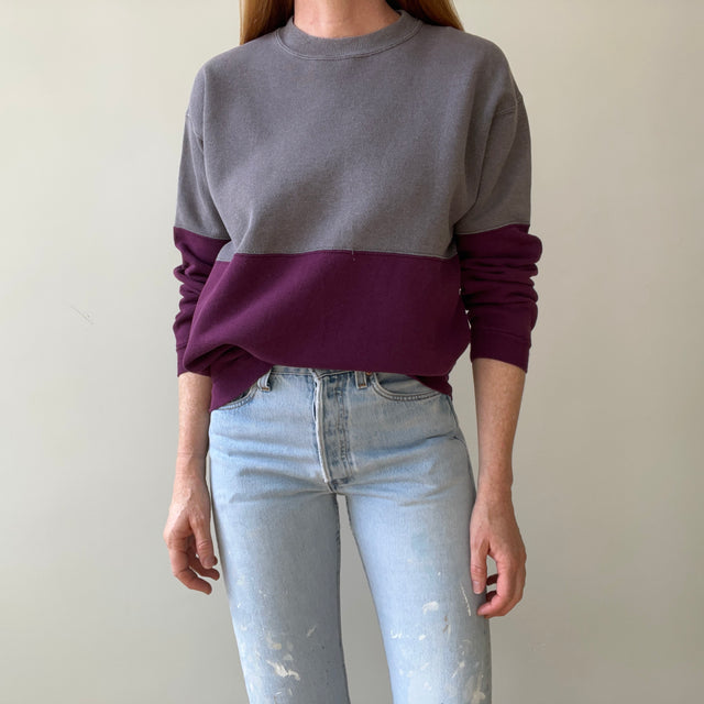1990s Two Tone Gray and Maroon Sweatshirt