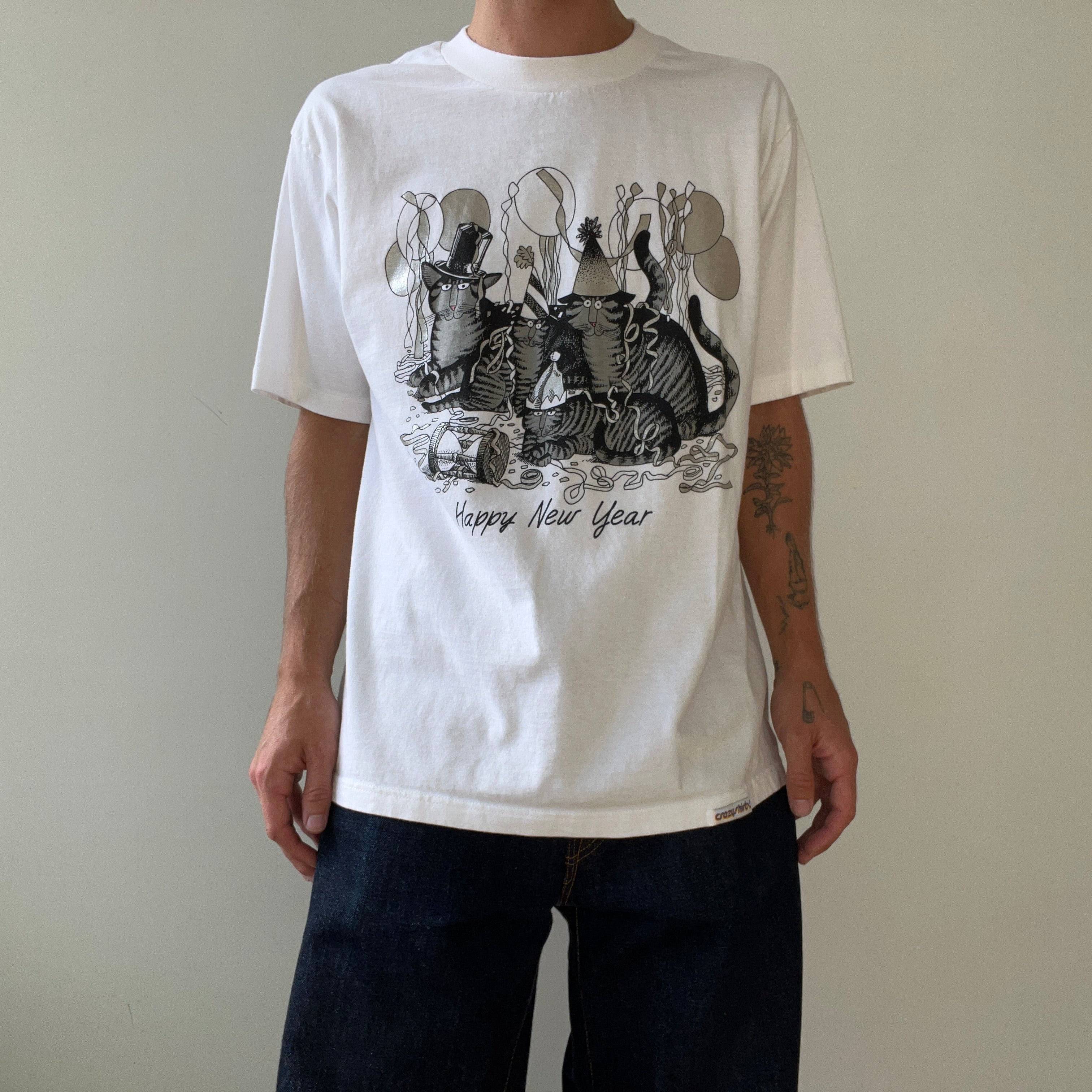 1980s/90s Happy New Year Party Cats T Shirt - Crazy Shirts Brand Alert!