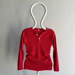 1970s Black and White Hanes Tag Red Cotton Waffle Henley Thermal