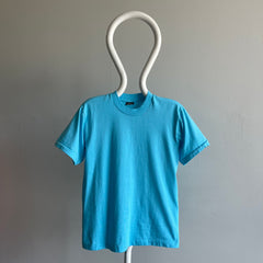 1980s Like New Sea Foam Blue Screen Stars T-Shirt with Mending on the backside