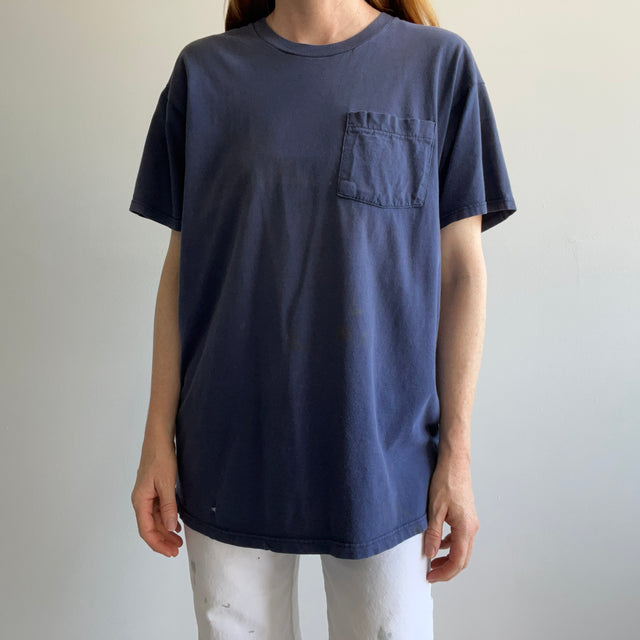 1980 Faded and Worn Navy Cotton Pocket T-Shirt