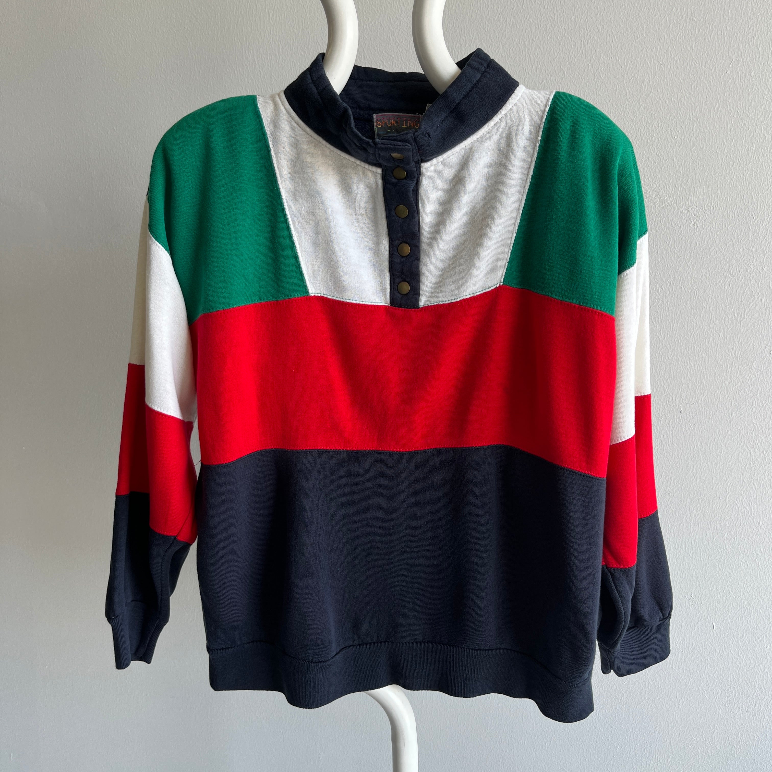 1980s Super DUper Soft and Slouchy Color Block Sweatshirt with Shoulder Pads and Stains