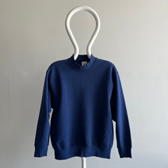 1980s Blank Faded Navy Mock Neck Sweatshirt with Staining by BVD