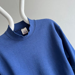 1980s Blank Faded Navy Mock Neck Sweatshirt with Staining by BVD