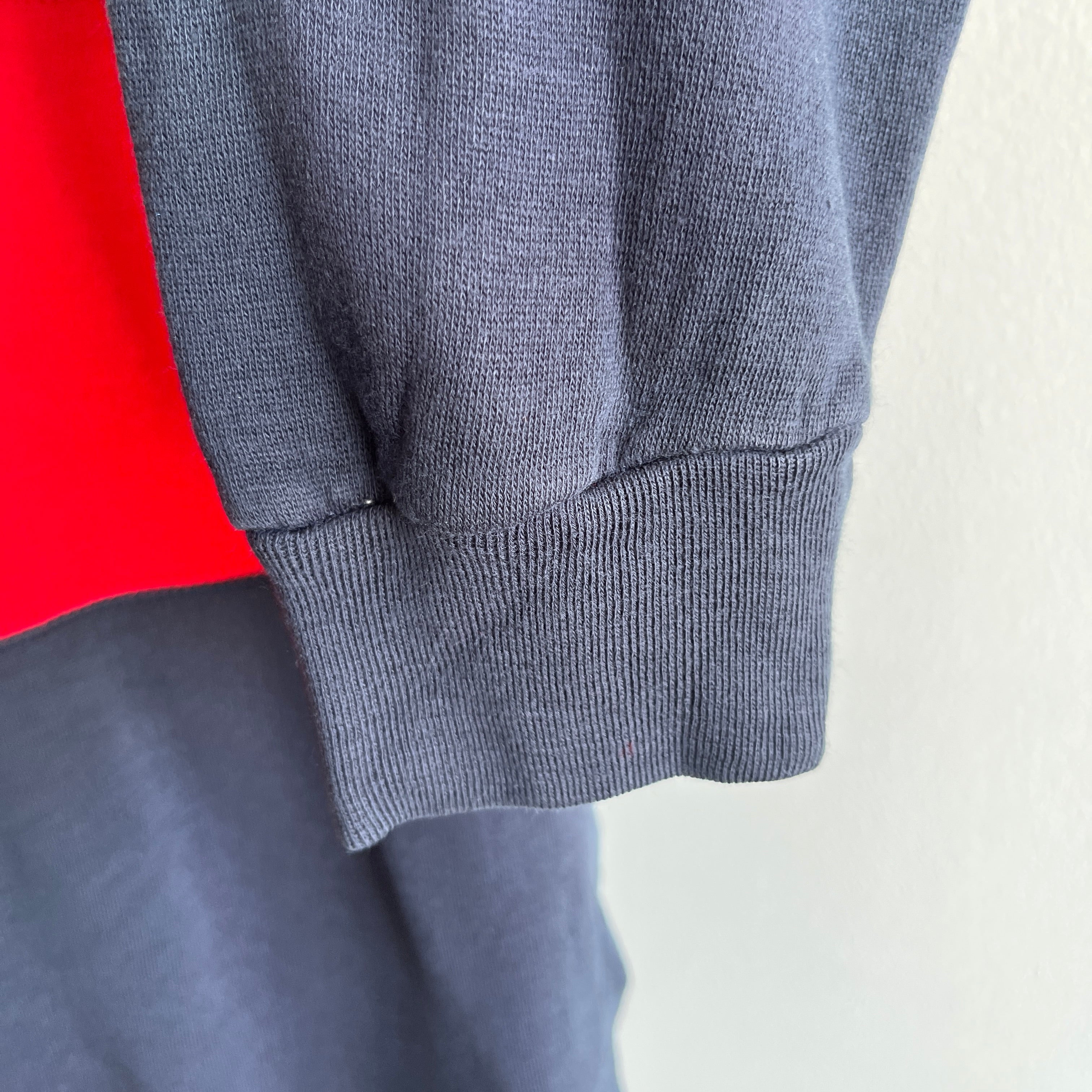 1980s Super DUper Soft and Slouchy Color Block Sweatshirt with Shoulder Pads and Stains