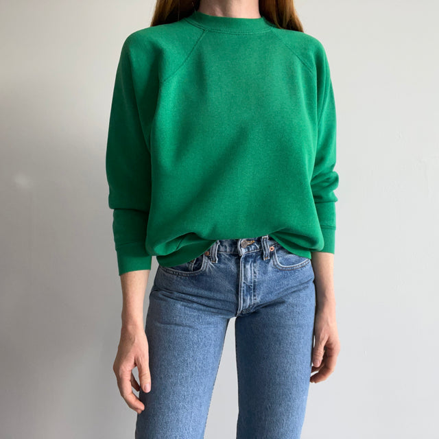 1980s Kelly Green Tultex Raglan with Dark Green Spots.