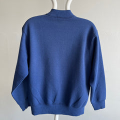 1980s Blank Faded Navy Mock Neck Sweatshirt with Staining by BVD