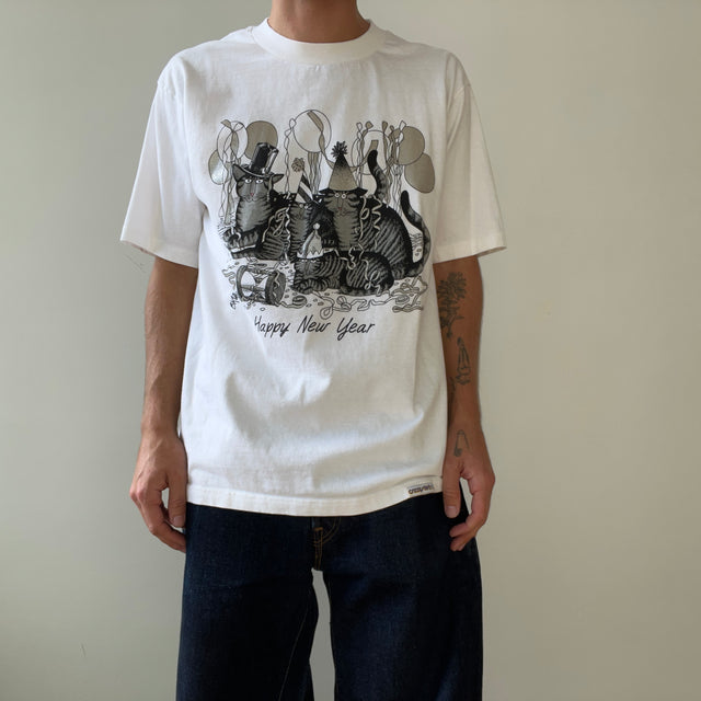 1980s/90s Happy New Year Party Cats T Shirt - Crazy Shirts Brand Alert!