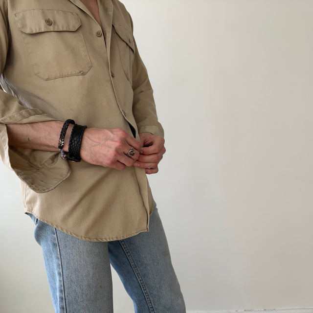 1970s Big Mac by Sears Khaki Work Shirt - Heavily Stained and Worn