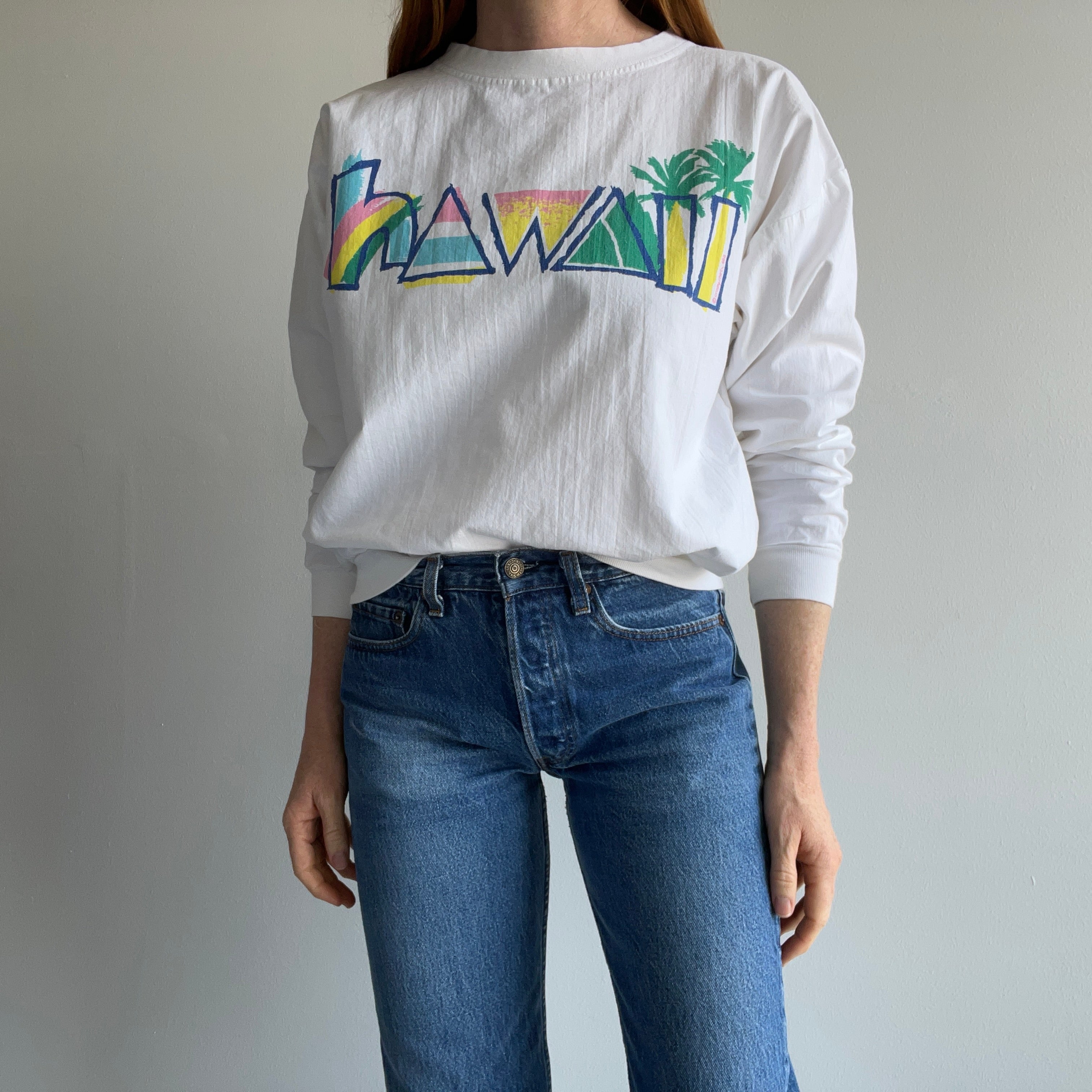 1980s Crazy Shirts Brand Hawaii Lightweight Cotton (No Fleece) Sweatshirt Cut Shirt