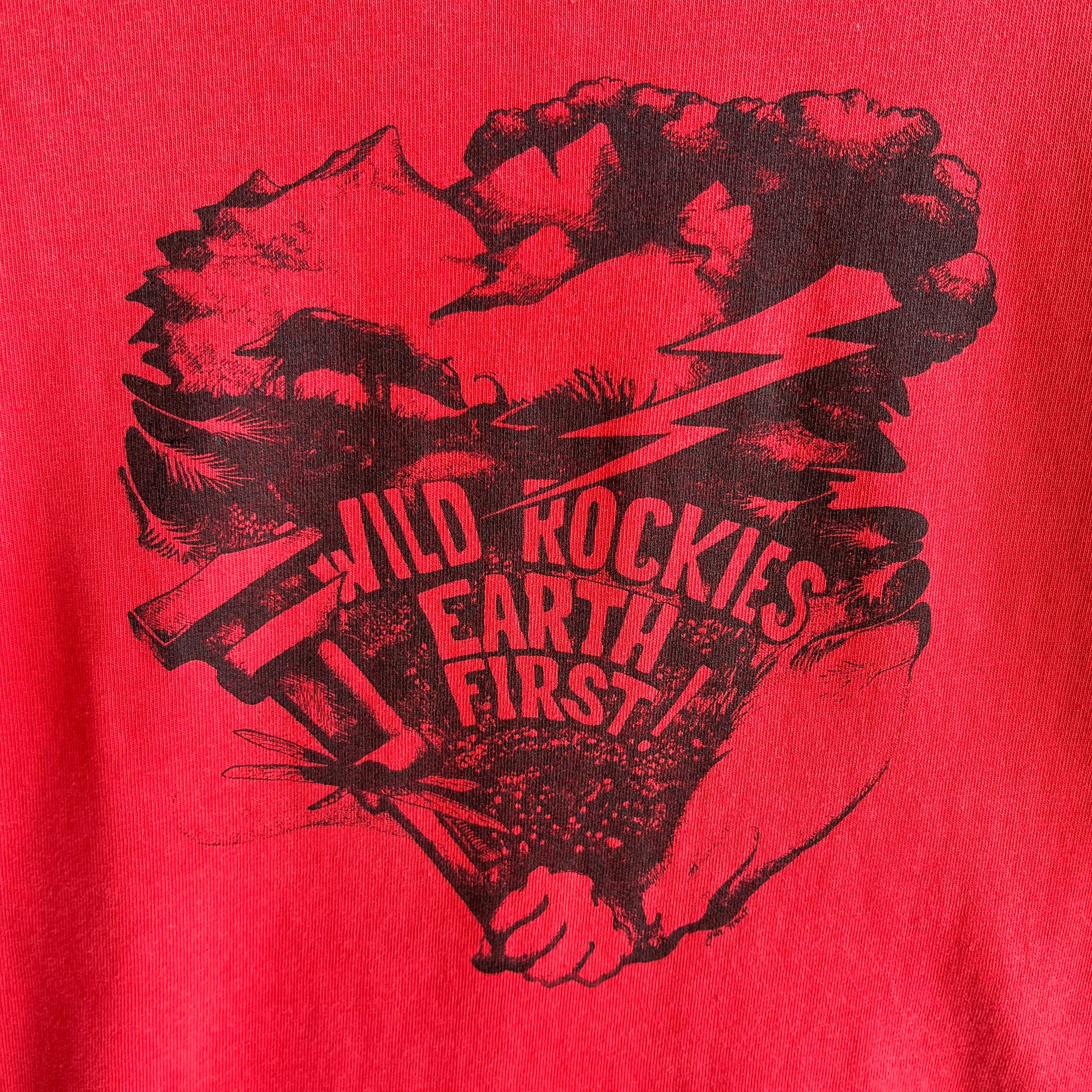 1980s Wild Rockies Earth First! Awesome Long Sleeve Combed Cotton T-Shirt