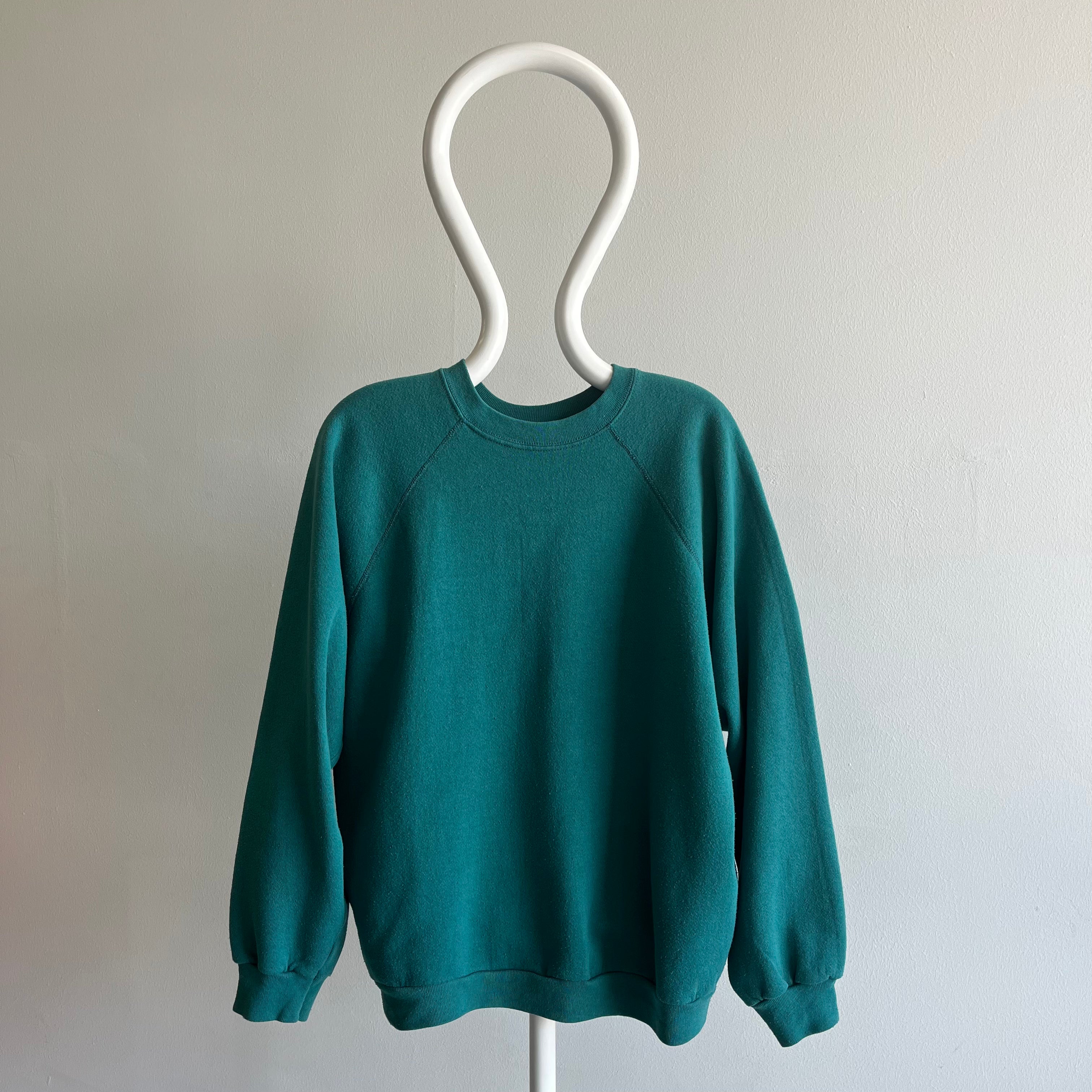 1980s Relaxed Fit Jade/Blue/Green Raglan by Ultra Fleece