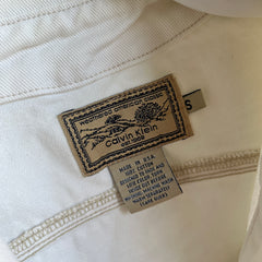1990s USA Made Calvin Klein Cropped White Denim Jean Jacket