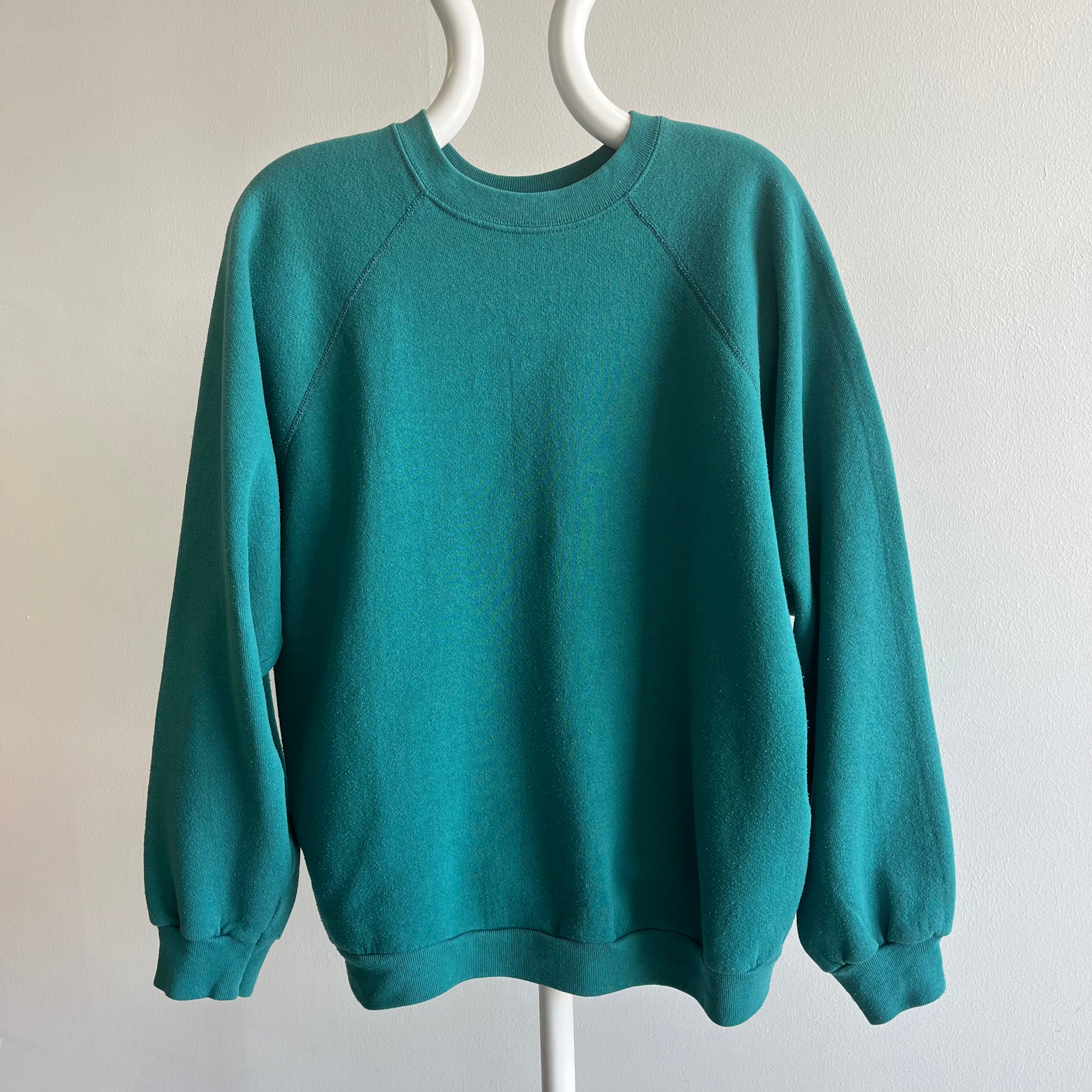 1980s Relaxed Fit Jade/Blue/Green Raglan by Ultra Fleece