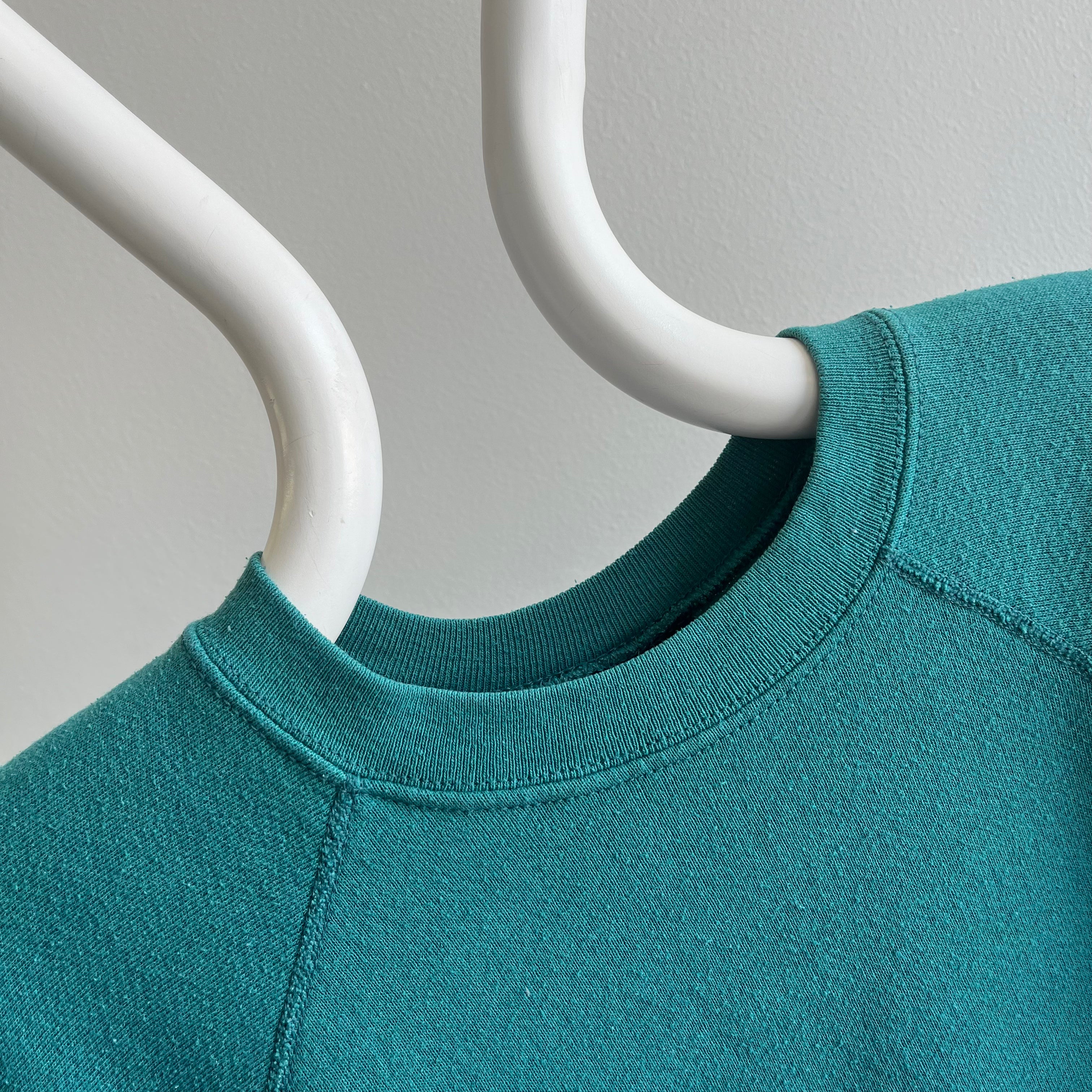 1980s Relaxed Fit Jade/Blue/Green Raglan by Ultra Fleece