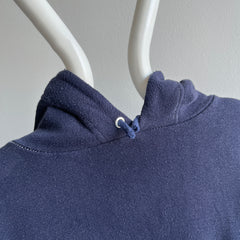 1970s Navy Hoodie by Sportswear with Contrast White Stitching