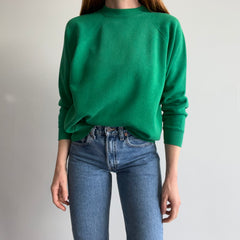 1980s Kelly Green Tultex Raglan with Dark Green Spots.