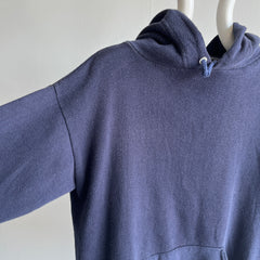 1970s Navy Hoodie by Sportswear with Contrast White Stitching