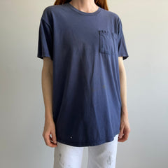 1980 Faded and Worn Navy Cotton Pocket T-Shirt