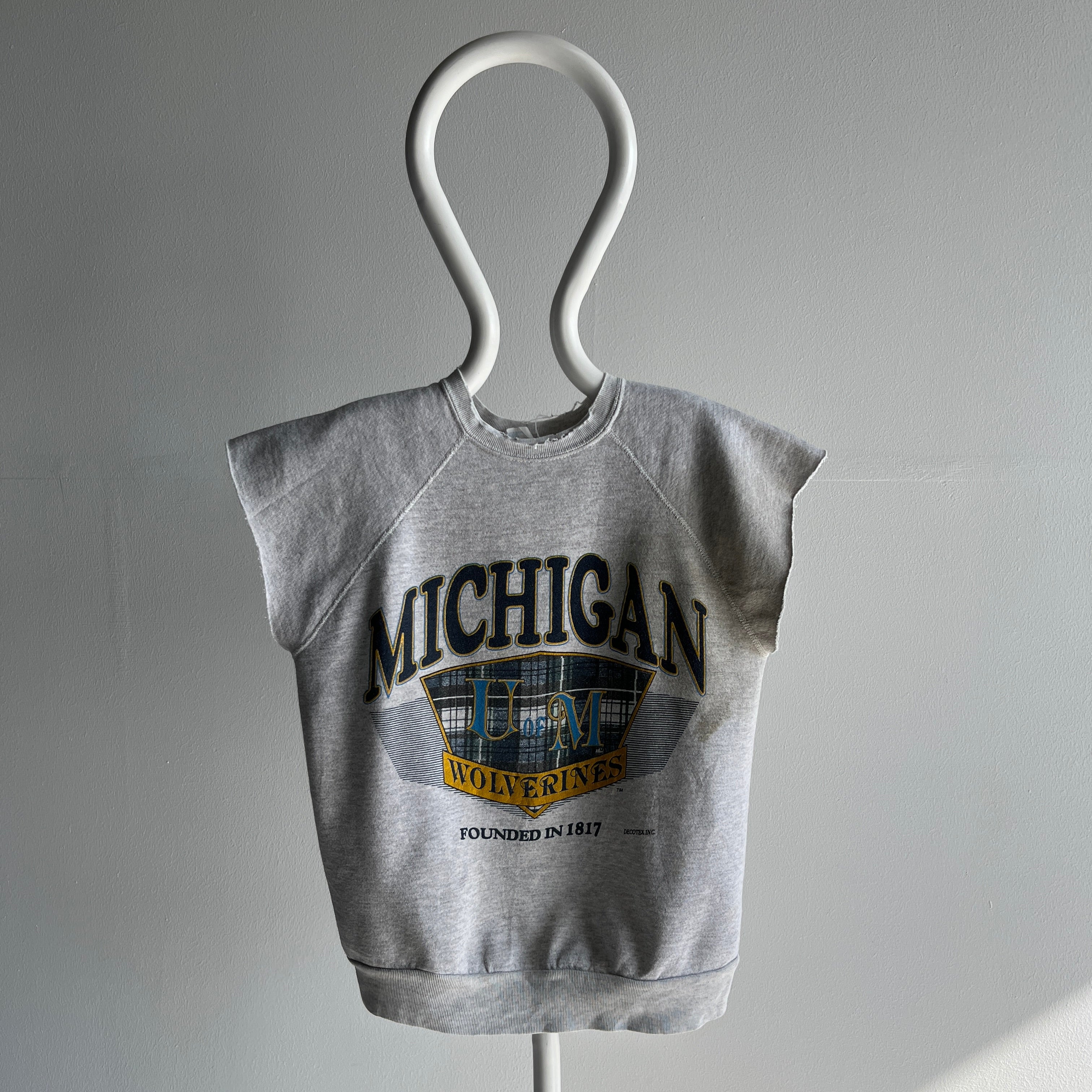 1990s Tattered Split Collar University of Michigan Super Stained DIY Warm Up