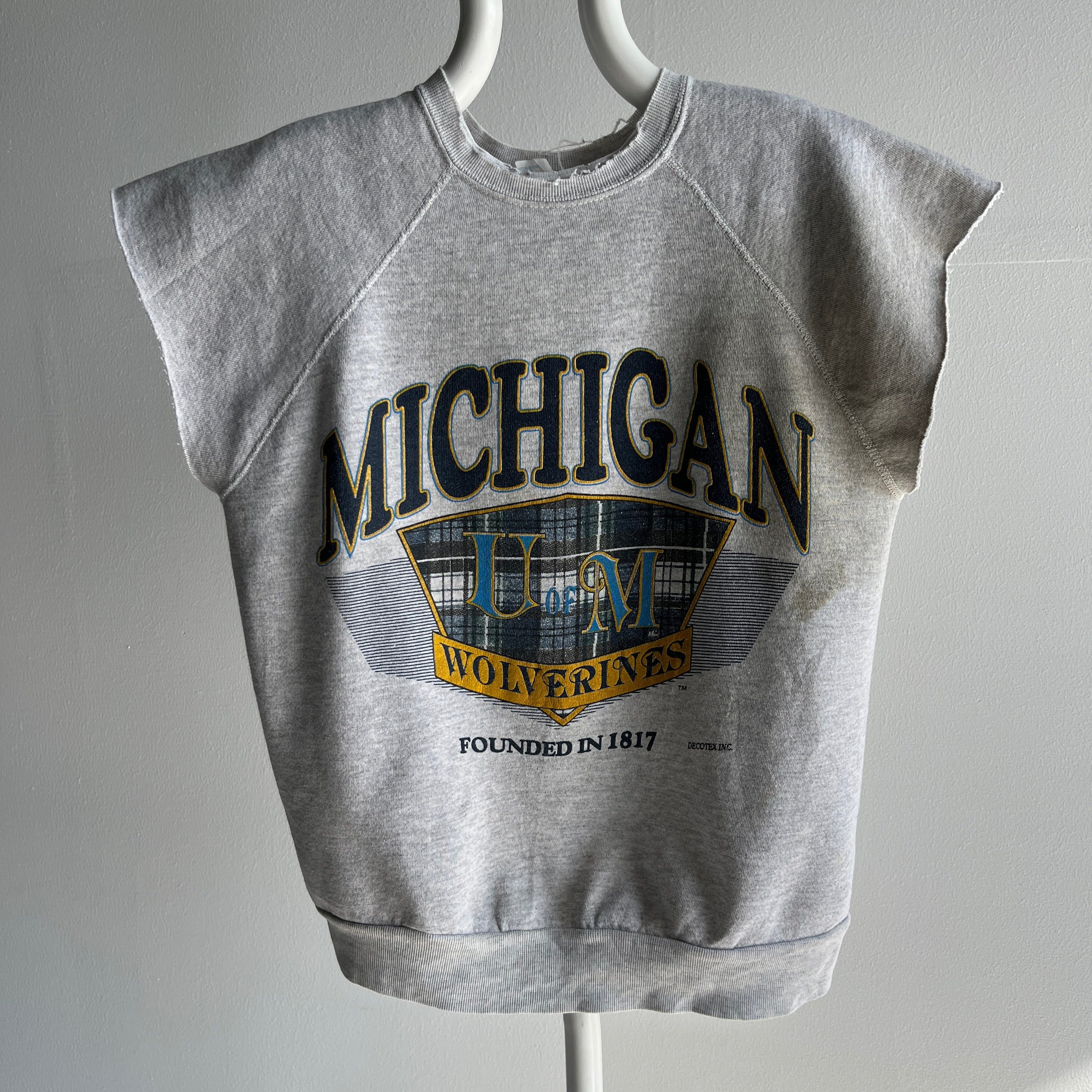 1990s Tattered Split Collar University of Michigan Super Stained DIY Warm Up
