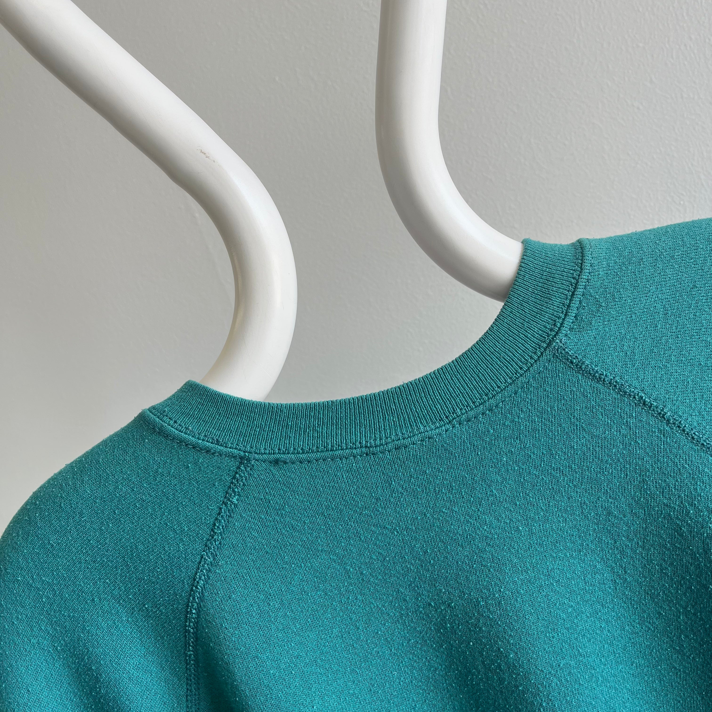 1980s Relaxed Fit Jade/Blue/Green Raglan by Ultra Fleece