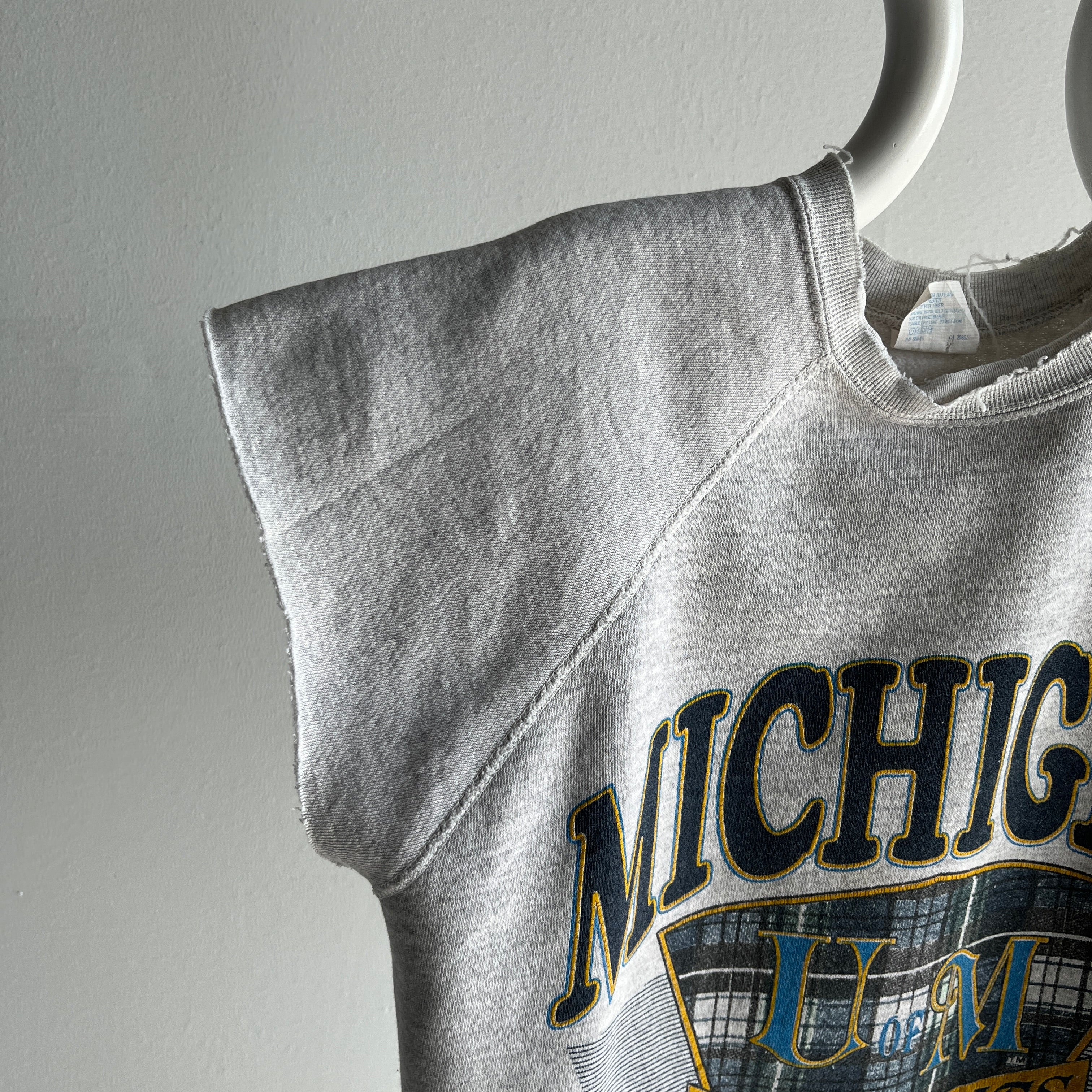 1990s Tattered Split Collar University of Michigan Super Stained DIY Warm Up