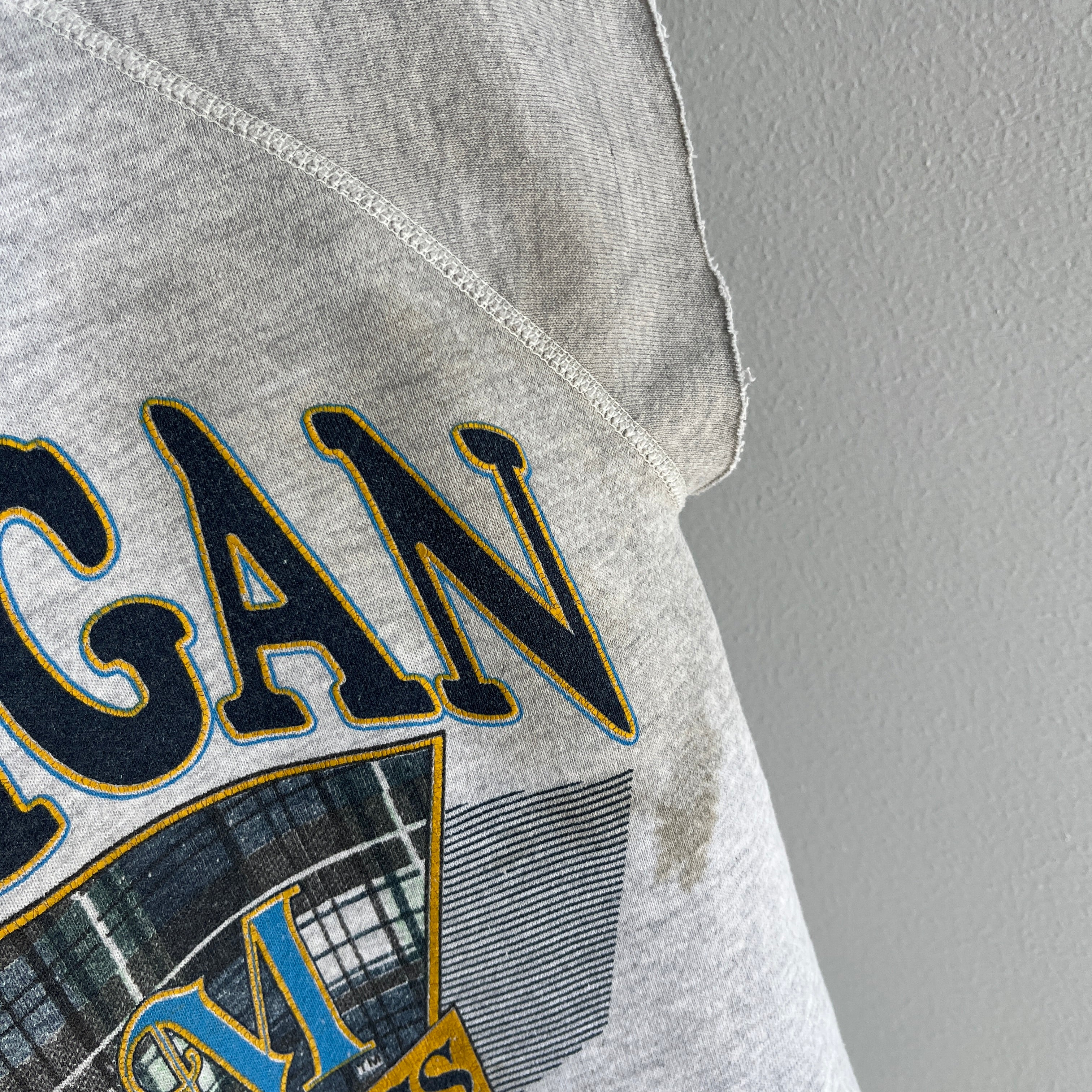 1990s Tattered Split Collar University of Michigan Super Stained DIY Warm Up