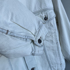 1990s Larger Acid Wash White Denim Jean Jacket with an Iron Imprint on the Back - Hmmmm