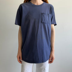 1980 Faded and Worn Navy Cotton Pocket T-Shirt