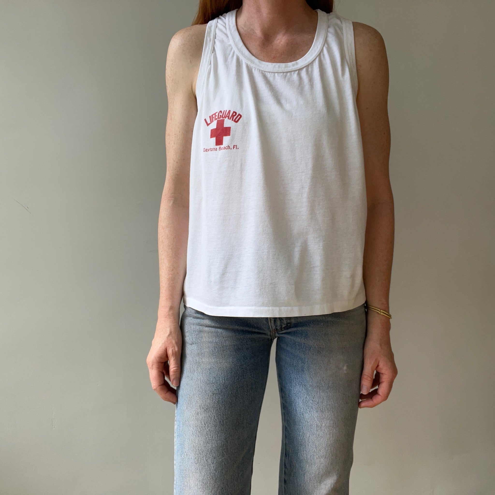 1980s Lifeguard Daytona Beach, FL Front and Back Tank Top