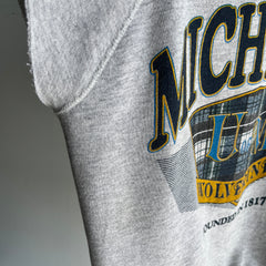 1990s Tattered Split Collar University of Michigan Super Stained DIY Warm Up