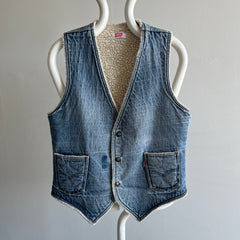 1970s Levi's Shearling Lined Orange Tab Denim Jean Vest