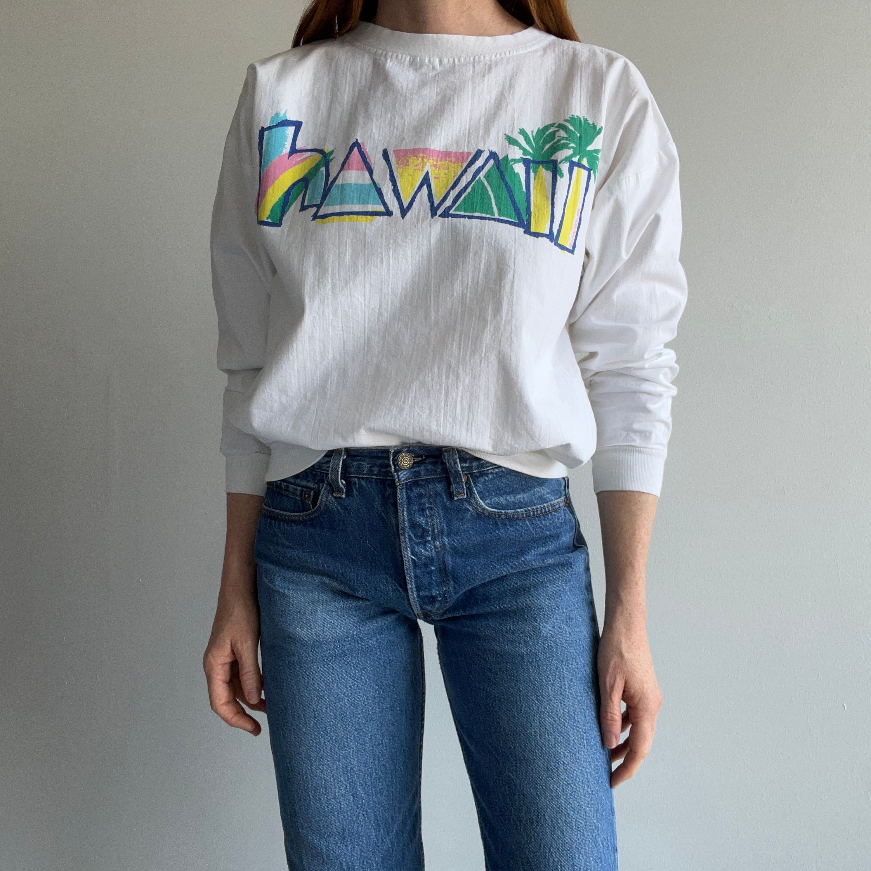 1980s Crazy Shirts Brand Hawaii Lightweight Cotton (No Fleece) Sweatshirt Cut Shirt