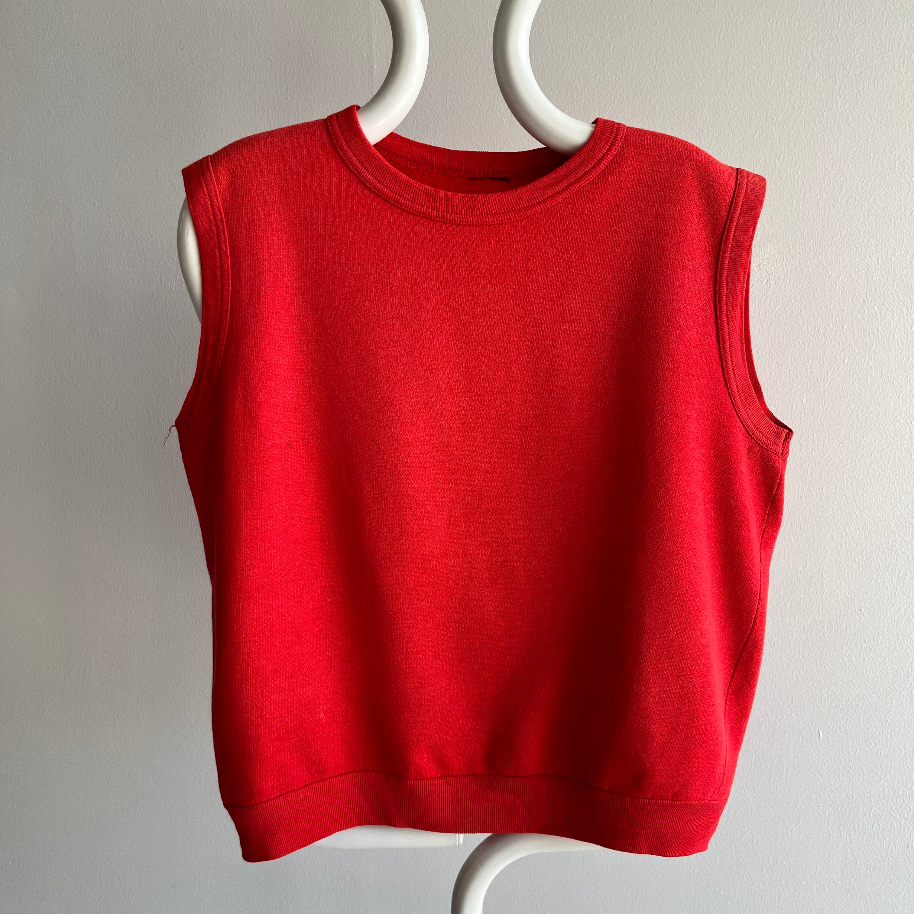 1980s Sun Faded Red Warm Up Sweatshirt Vest - YES!!!!