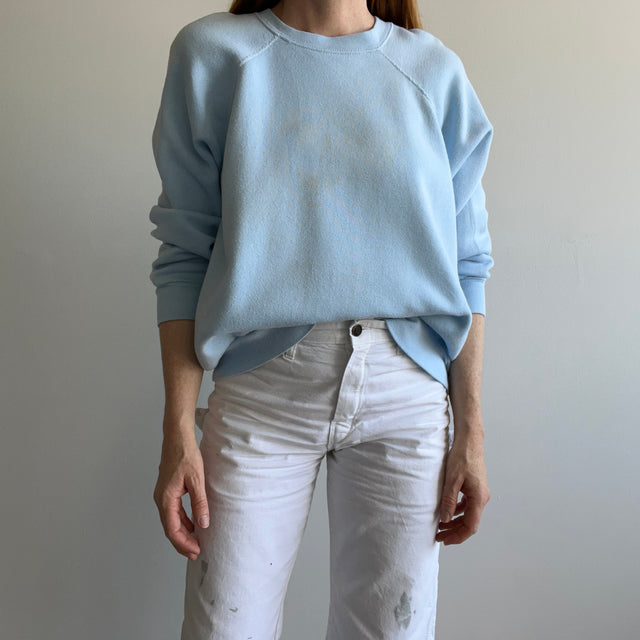 1980s Baby Sky Blue Super Faded and Stained (In A Cool Way) Raglan Sweatshirt