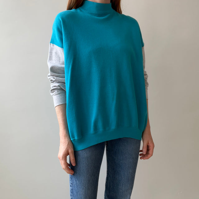 1980s Color Block Mock Neck Sweatshirt