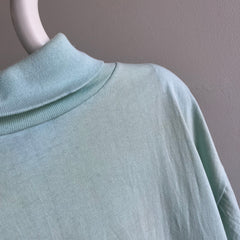 1980s Ultra Rad Boxy Turtleneck with Shoulder Pads Long Sleeve T-Shirt - Lots of Age Staining