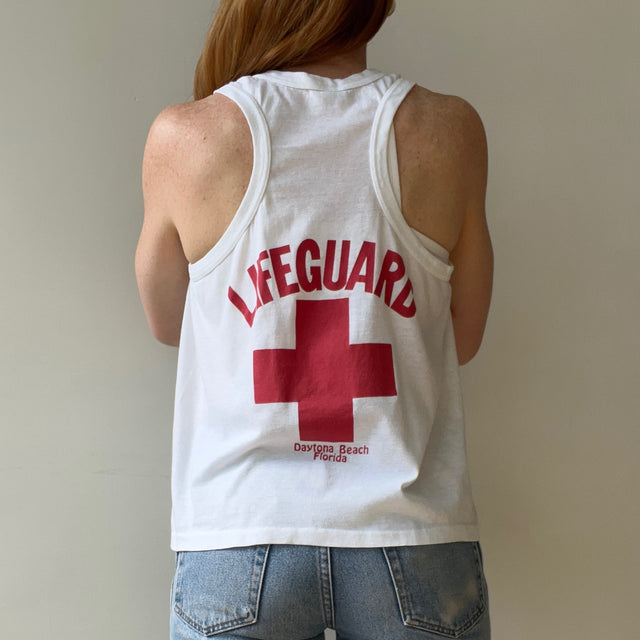1980s Lifeguard Daytona Beach, FL Front and Back Tank Top