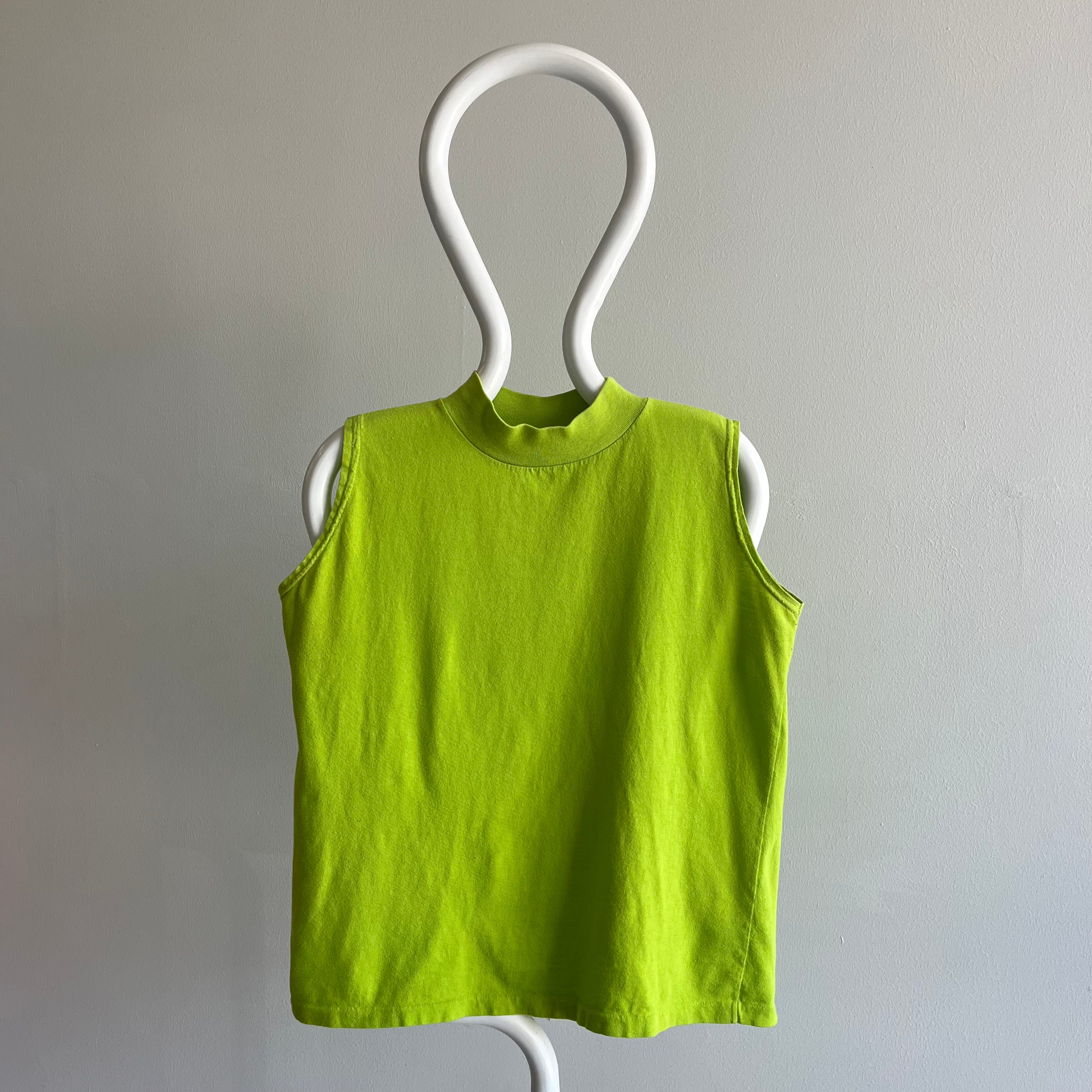 1980/90s Chartreuse Green Cotton Mock Neck Tank