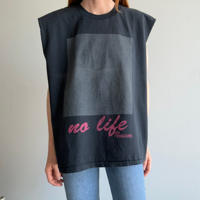 1980s No Life, No Pressure Cut Sleeve Tank Top