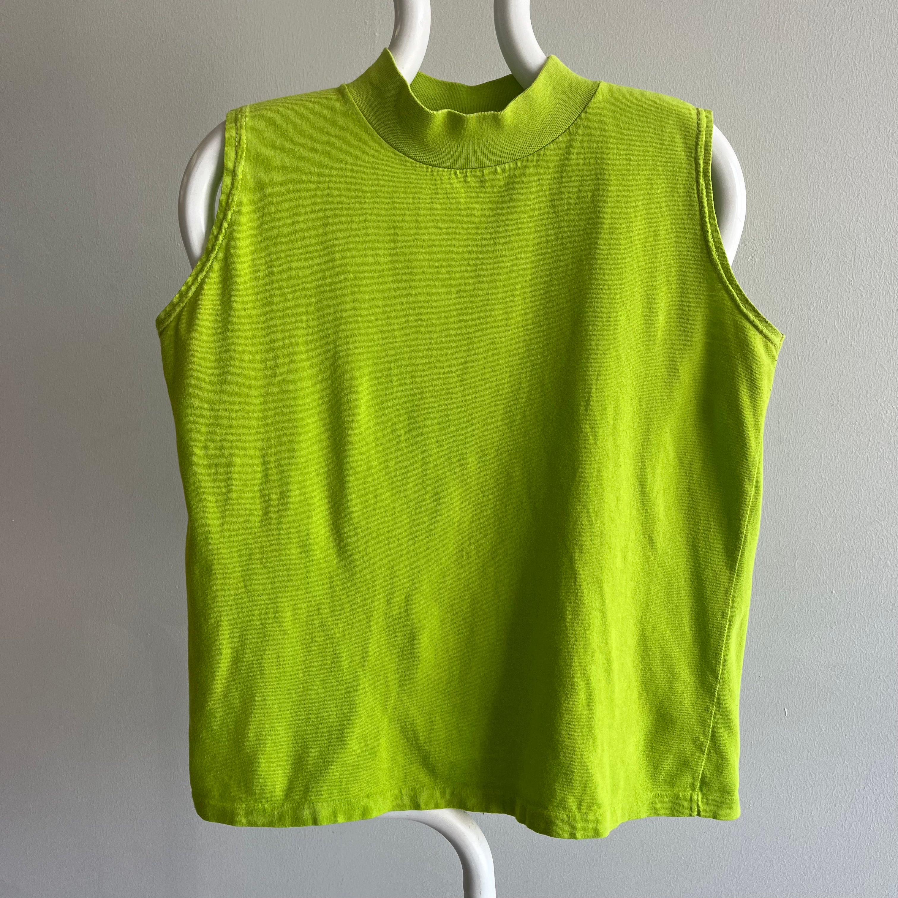 1980/90s Chartreuse Green Cotton Mock Neck Tank