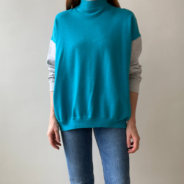 1980s Color Block Mock Neck Sweatshirt