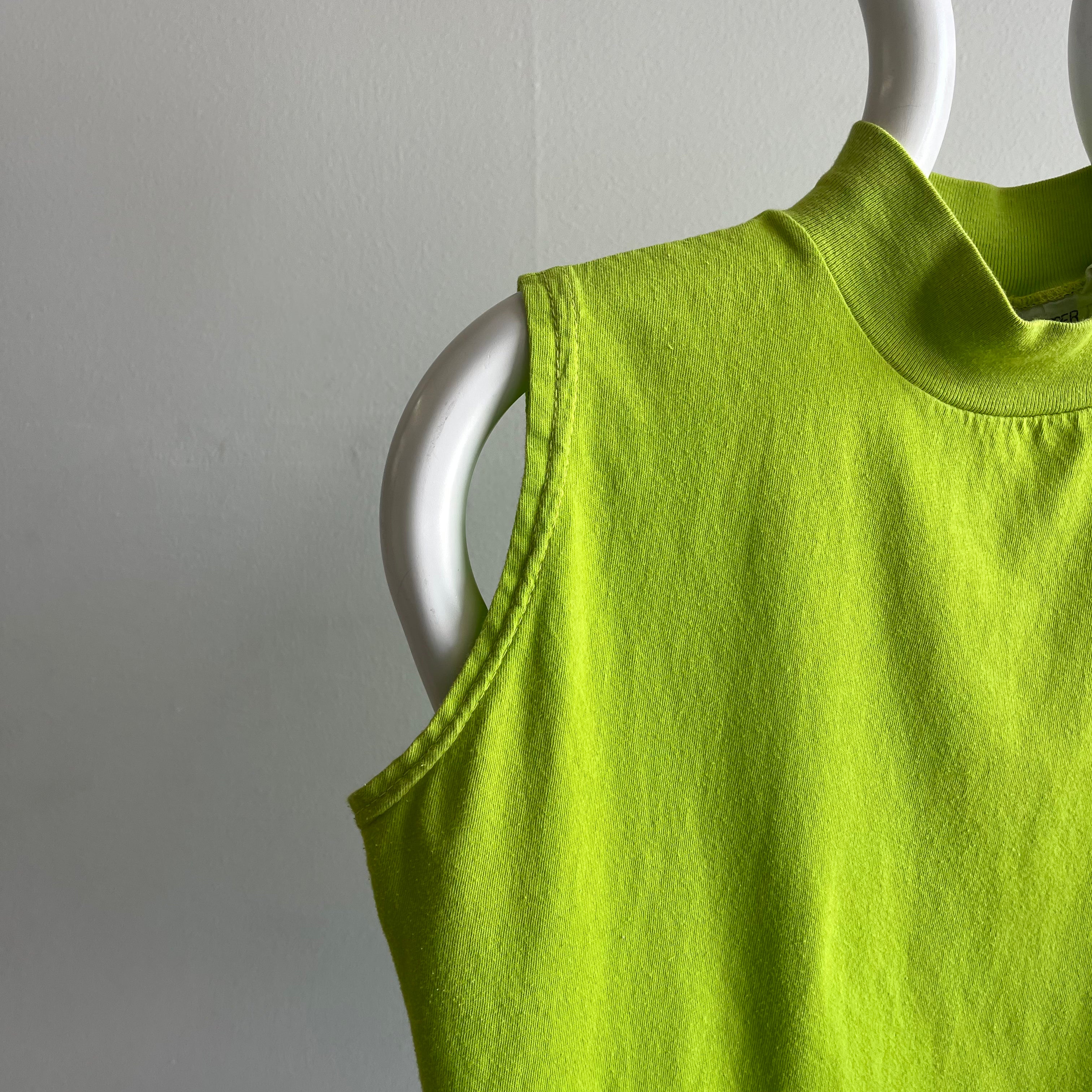 1980/90s Chartreuse Green Cotton Mock Neck Tank