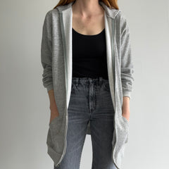 1980s Extra Long Paint Stained Gray Zip Up Hoodie
