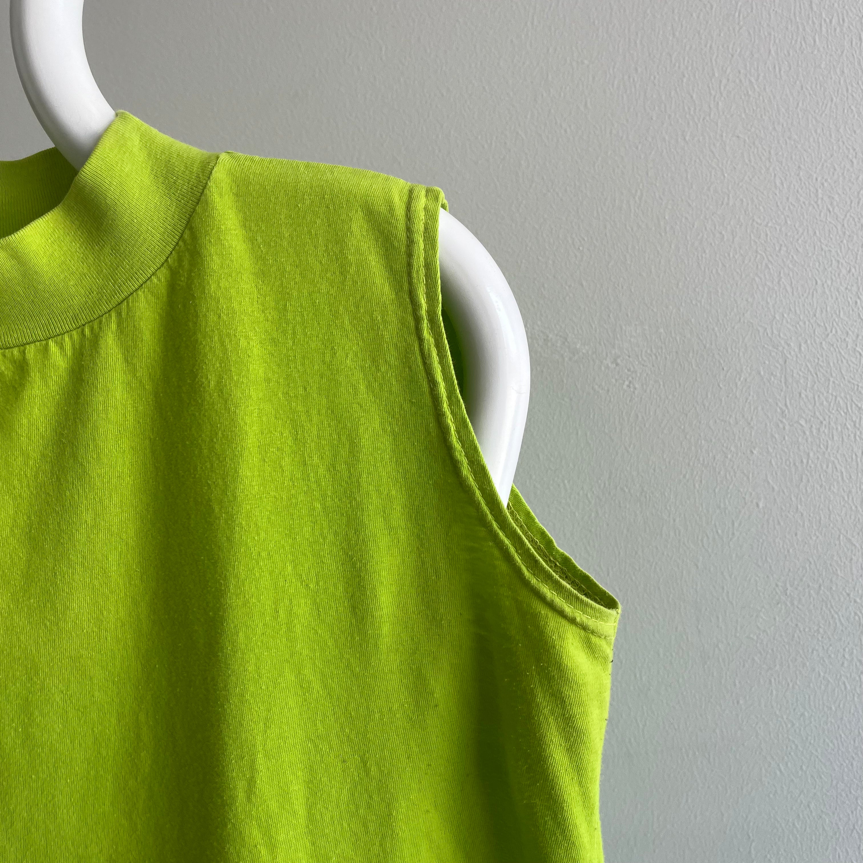 1980/90s Chartreuse Green Cotton Mock Neck Tank