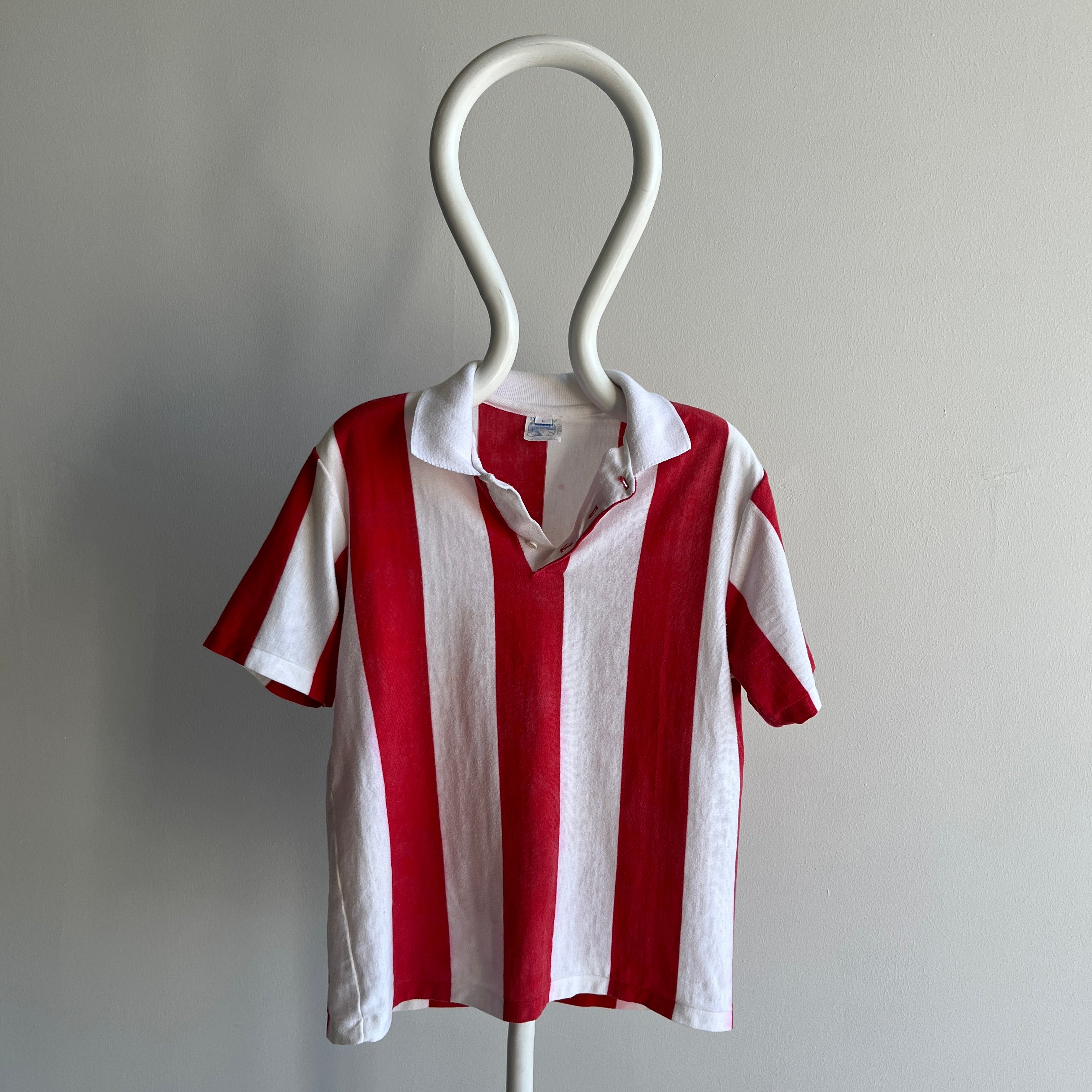 1980s Soft and Striped Red and White Polo T-Shirt