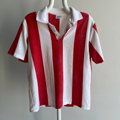 1980s Soft and Striped Red and White Polo T-Shirt